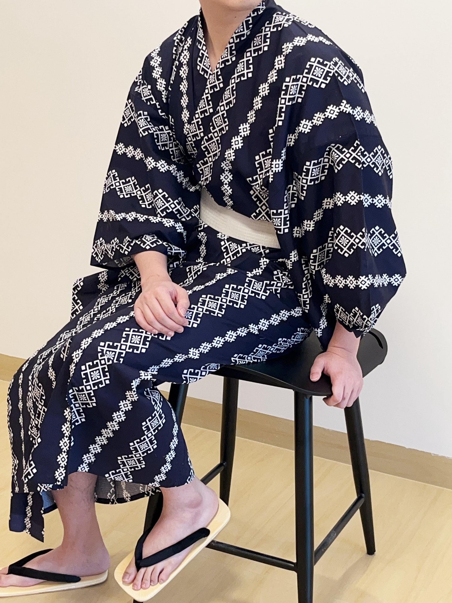 Men's Black Striped Cotton Yukata,  3PCS/5PCS Set, Custom Fit Available