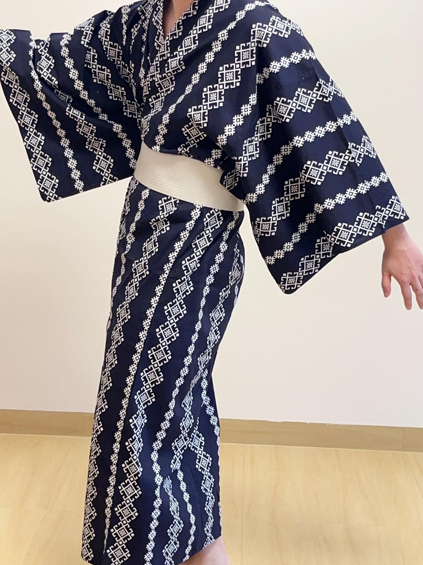 Mens' Navy Cotton Yukata 3PCS/5PCS Set, Custom Fit Available