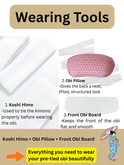 5-Mins Easy Wear Obi, Pre-Tied Kimono Belt, Van Gogh Skull, Burning Cigarette