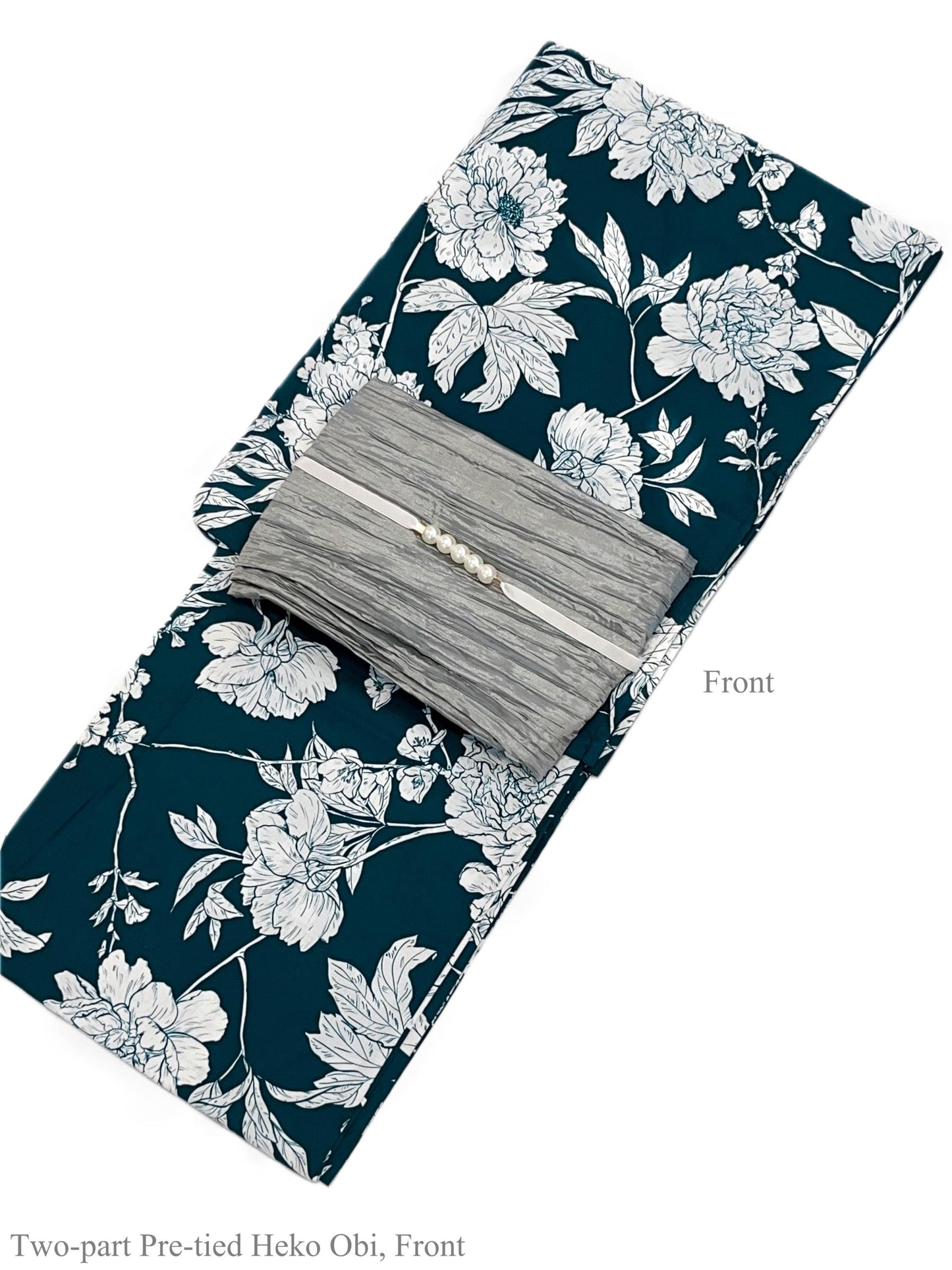 Green Floral Japanese Cotton Yukata Set, Obi Belt & Geta Sandals, Custom Fit Available