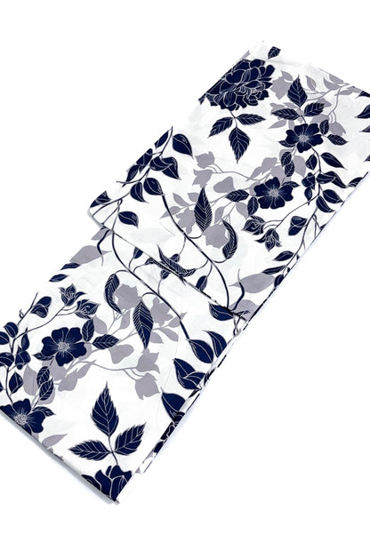 Floral Pattern Cotton Yukata Set, Obi Belt, Obijime & Sandals, Custom Fit Available
