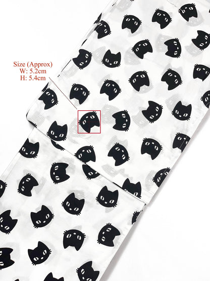 Cat Pattern Cotton Yukata Set, Obi Belt, Obijime & Sandals, Custom Fit Available