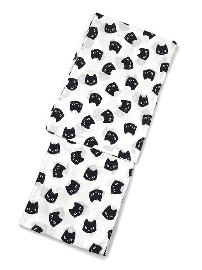 Cat Pattern Cotton Yukata Set, Obi Belt, Obijime & Sandals, Custom Fit Available