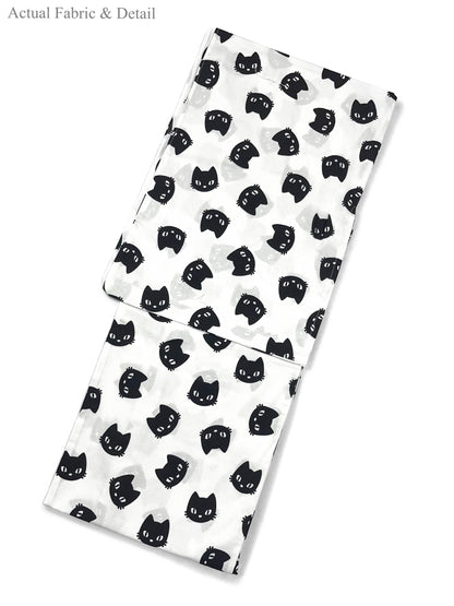 Cat Pattern Cotton Yukata Set, Obi Belt, Obijime & Sandals, Custom Fit Available