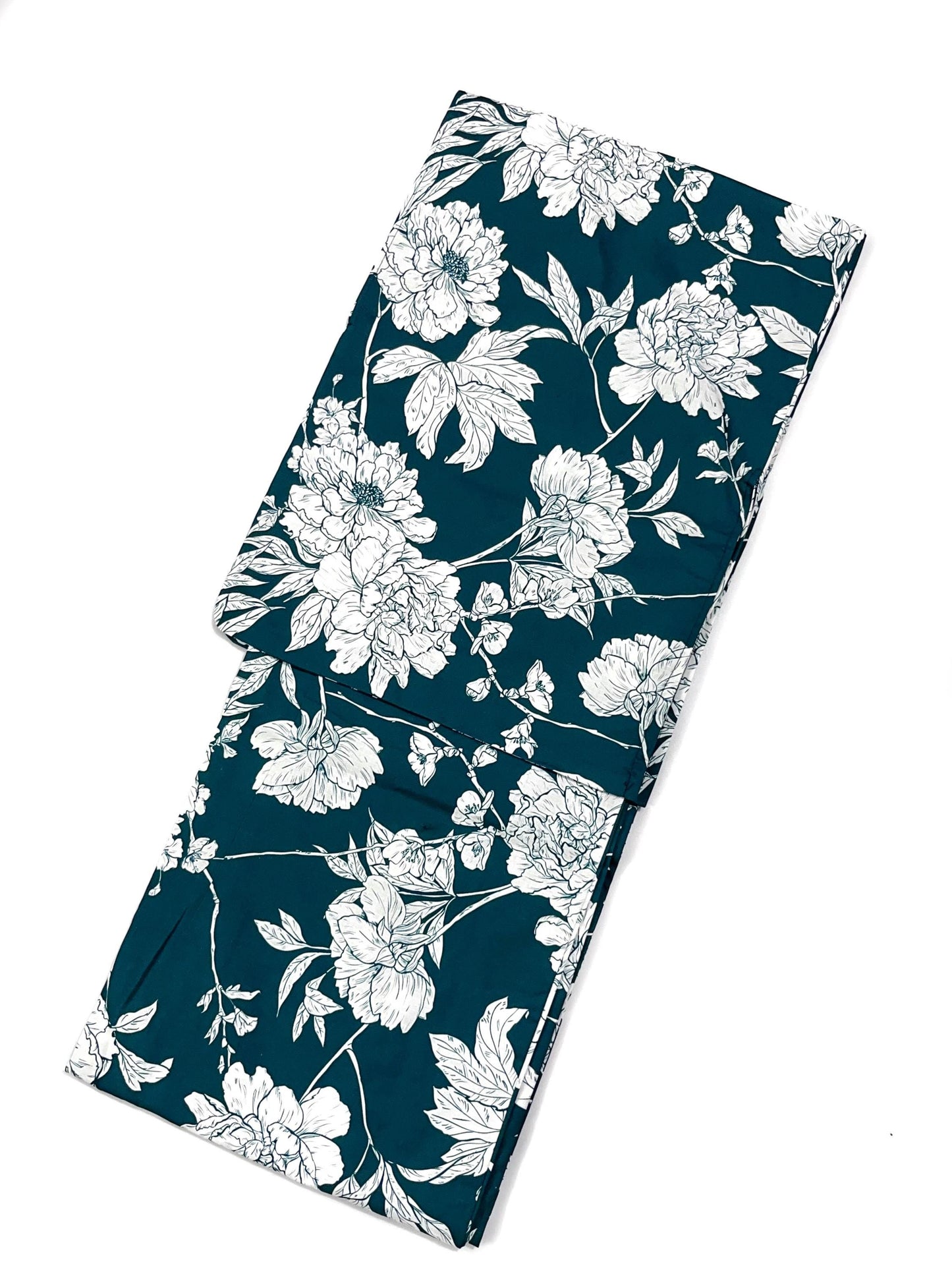 Green Floral Japanese Cotton Yukata Set, Obi Belt & Geta Sandals, Custom Fit Available