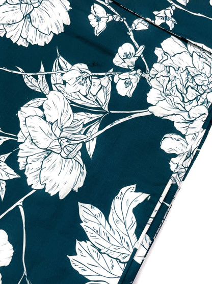 Green Floral Japanese Cotton Yukata Set, Obi Belt & Geta Sandals, Custom Fit Available