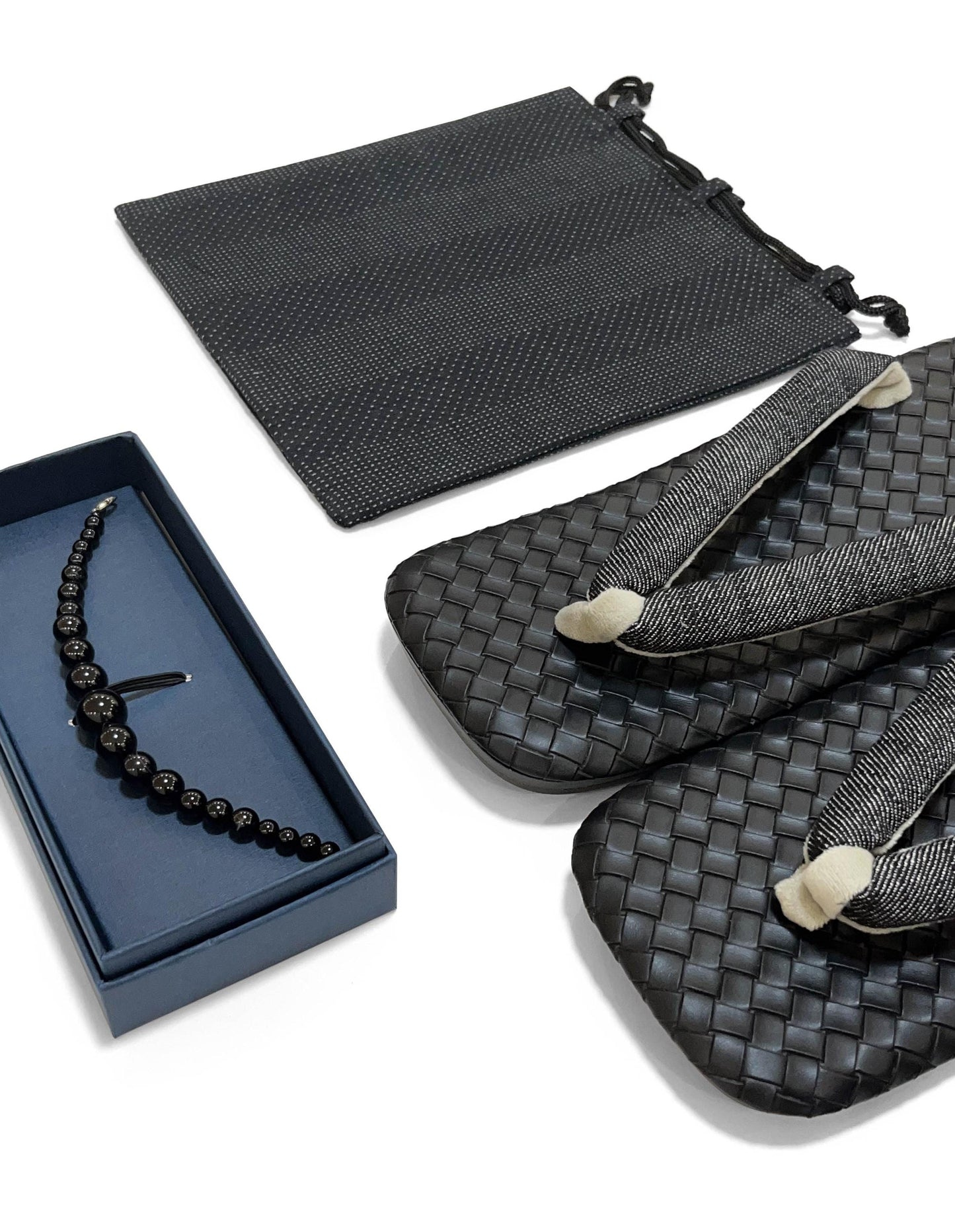 Japanese Black Setta Sandals, Haori Himo, Shingen bag: Men's Smart Casual Kimono/Summer Yukata Accessory Gift Set