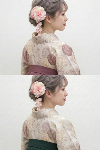 Hakama 3PCS Gift Set, Navy Blue Traditional Hakama Skirt, Koshi Himo, Floral Hair Accessory