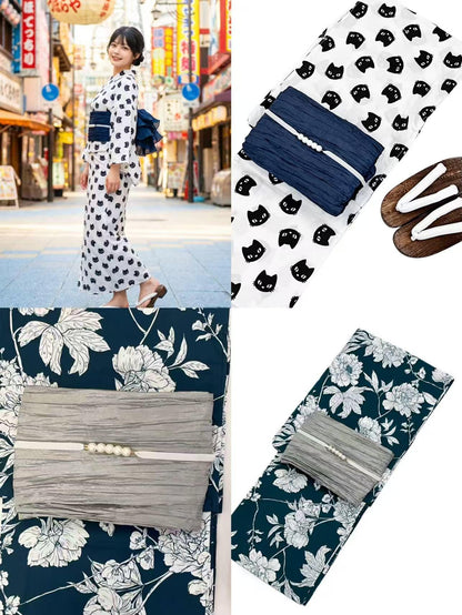 White Heko Obi, Obijime, Obita, Women's Yukata Belt Accessory Gift Set