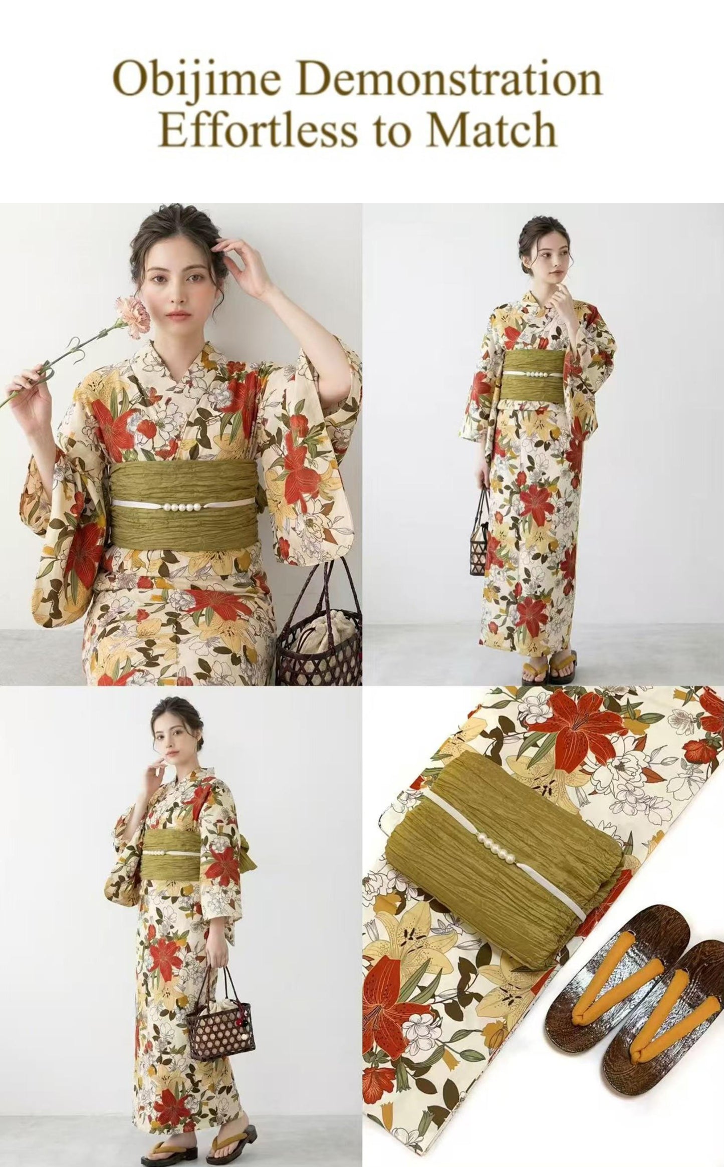 5 Gradient Colors Heko Obi, Obijime, & Obita: 3PCS Women's Casual Yukata Sash Gift Set