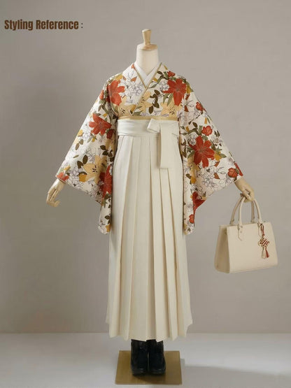 Hakama 3PCS Gift Set, Navy Blue Traditional Hakama Skirt, Koshi Himo, Floral Hair Accessory