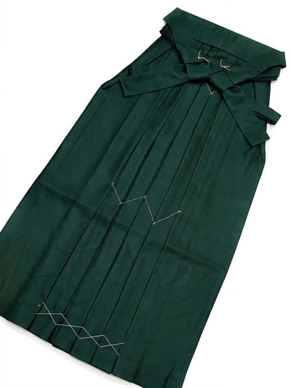 Women Hakama Skirt 3PCS Gift Set: Dark Green Traditional Hakama Skirt, Koshi Himo, Floral Hair Accessory
