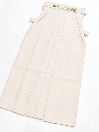 Hakama 3PCS Gift Set, Creamy White Traditional Hakama Skirt with Embrodiery, Koshi Himo, Floral Hair Accessory