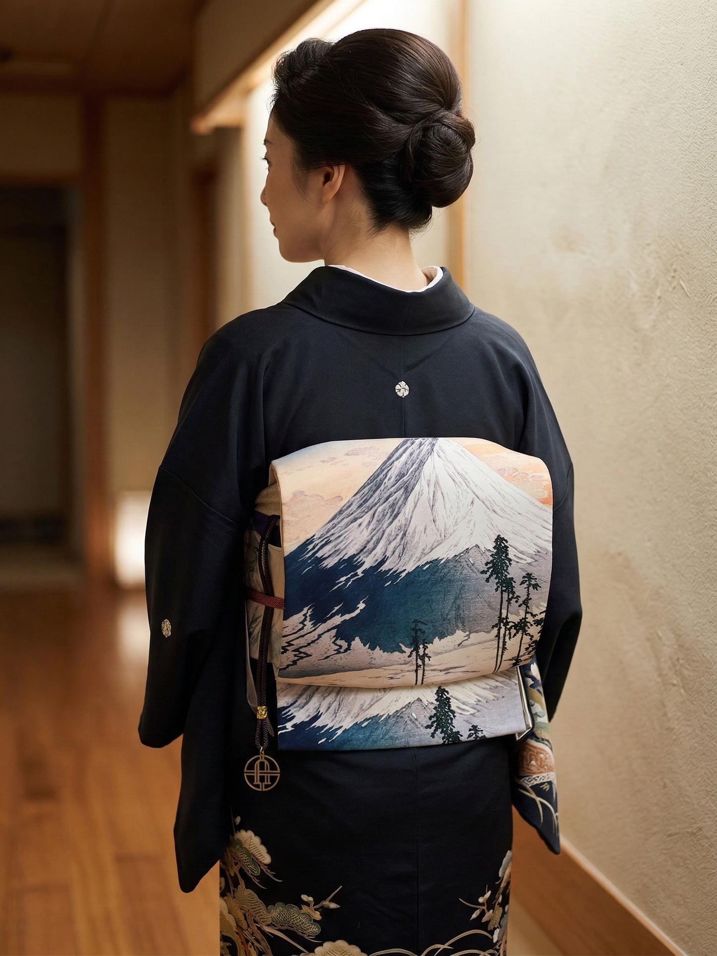 Mount Fuji Pre-Tied Obi, Easy Wear Kimono Belt, Two-Side Sash