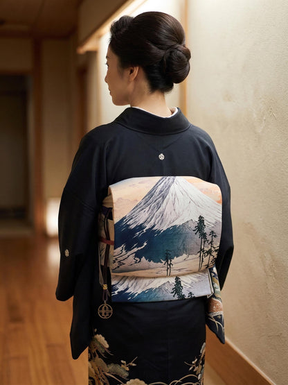 Mount Fuji Pre-Tied Obi, Easy Wear Kimono Belt, Two-Side Sash