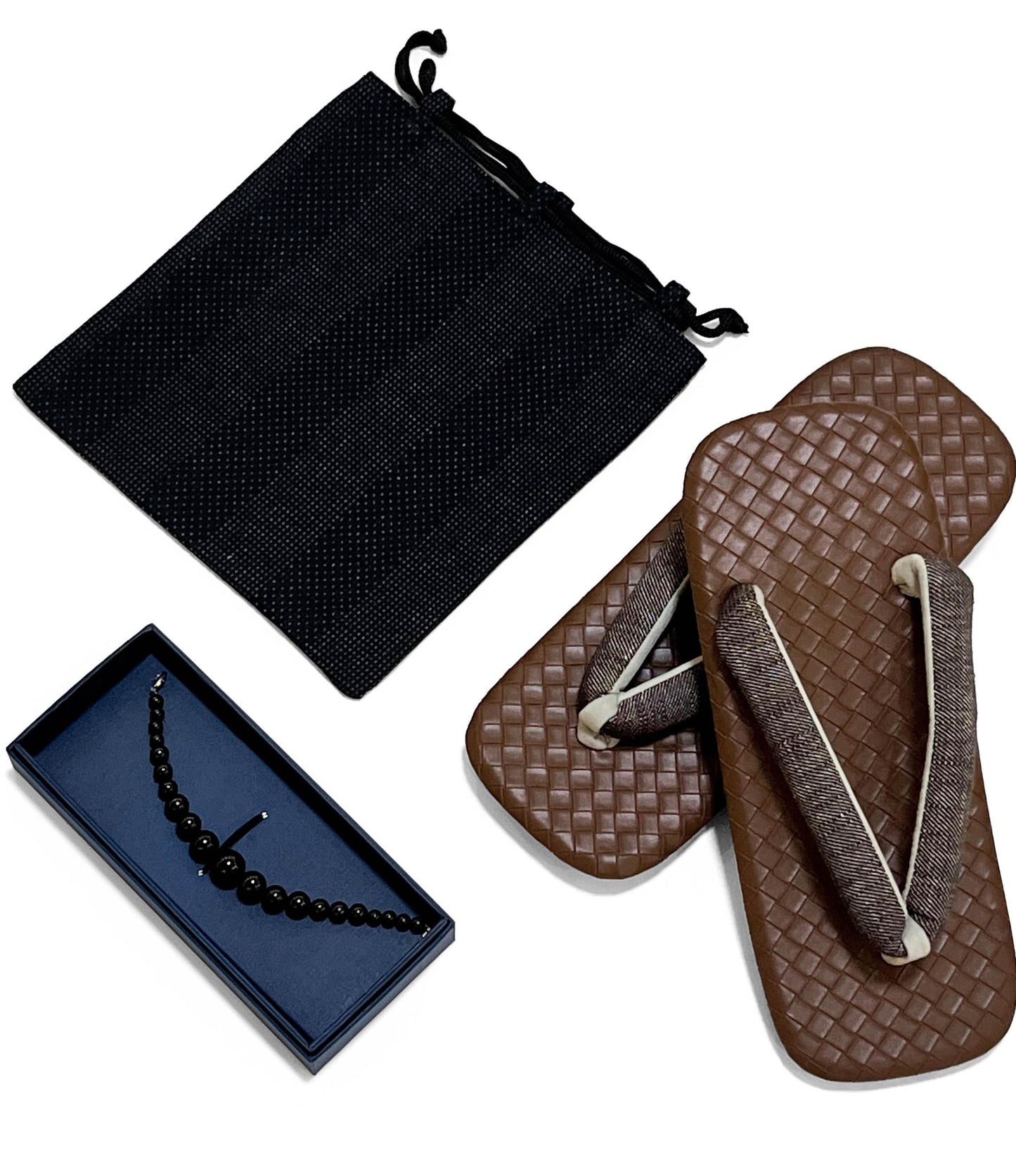 Japanese Caramel Brown Setta Sandals, Haori Himo, Shingen bag: Men's Smart Casual Kimono/Summer Yukata Accessory Gift Set