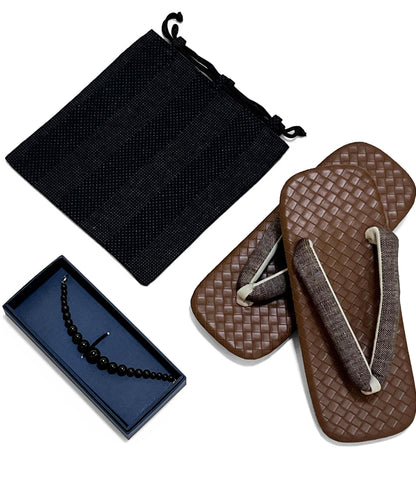 Japanese Caramel Brown Setta Sandals, Haori Himo, Shingen bag: Men's Smart Casual Kimono/Summer Yukata Accessory Gift Set