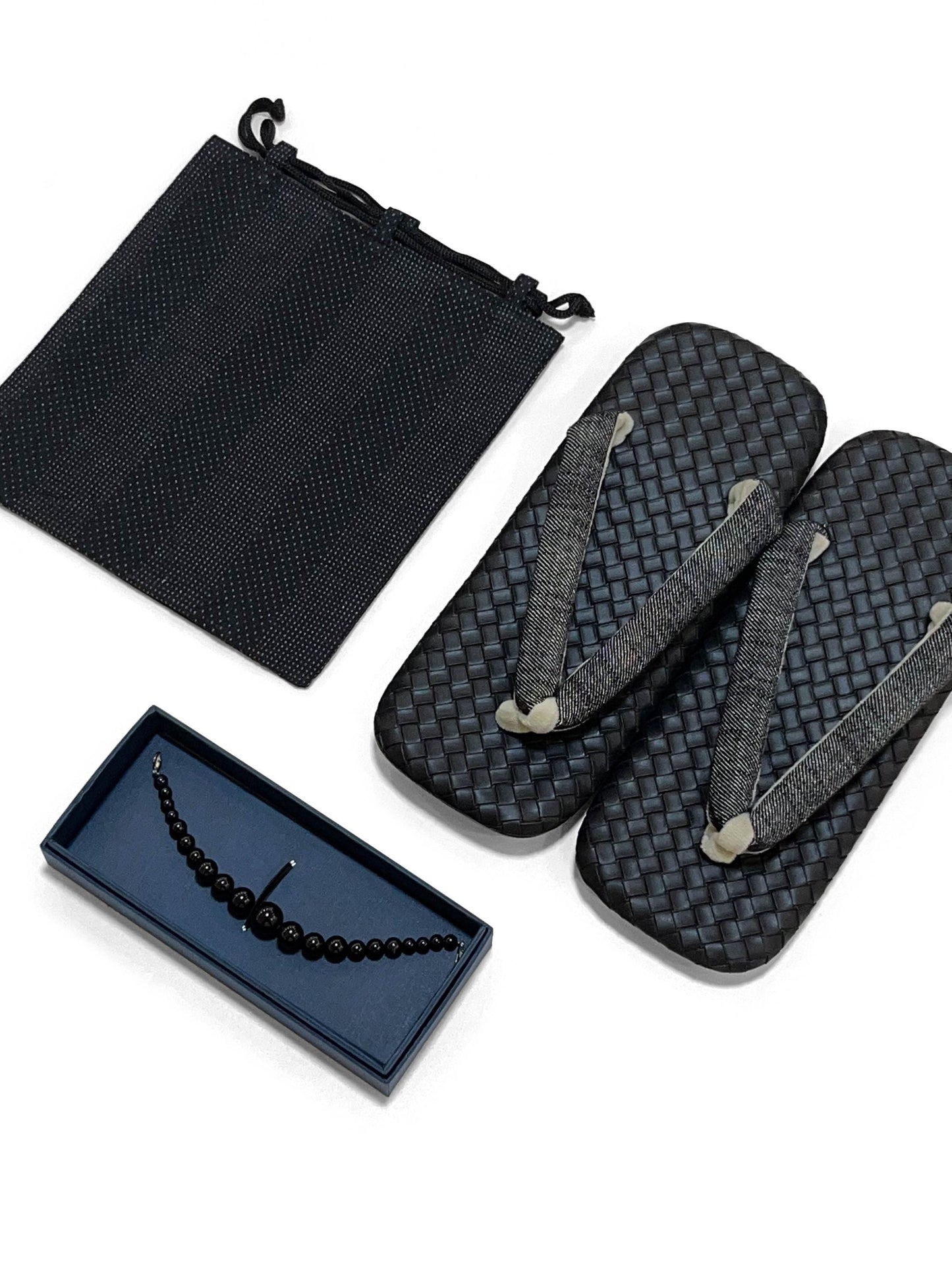 Japanese Black Setta Sandals, Haori Himo, Shingen bag: Men's Smart Casual Kimono/Summer Yukata Accessory Gift Set