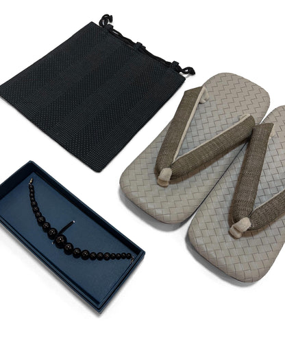 Japanese Setta Sandals (Olive-Grey), Haori Himo, Shingen bag: Men's Smart Casual Kimono/Yukata Accessory Gift Set