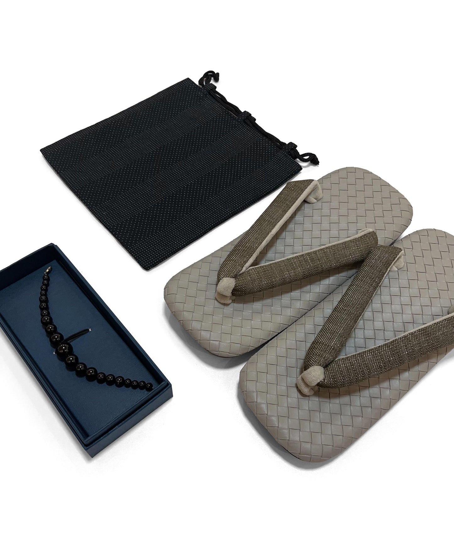 Japanese Setta Sandals (Olive-Grey), Haori Himo, Shingen bag: Men's Smart Casual Kimono/Yukata Accessory Gift Set