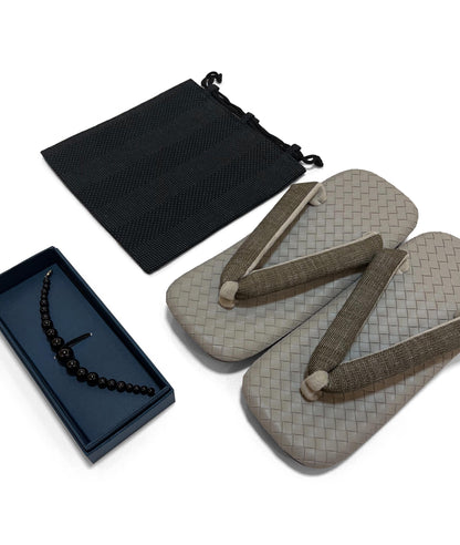 Japanese Setta Sandals (Olive-Grey), Haori Himo, Shingen bag: Men's Smart Casual Kimono/Yukata Accessory Gift Set