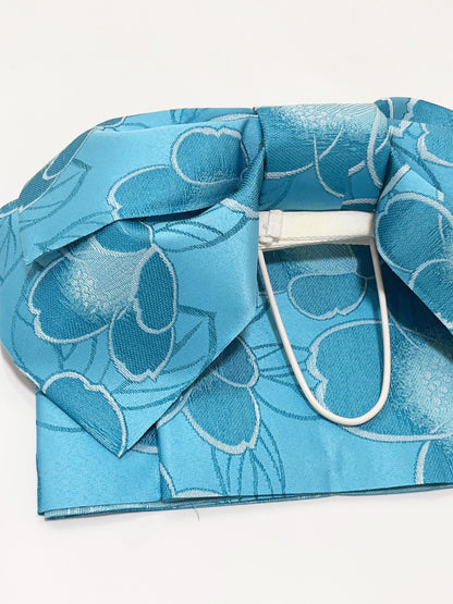 Floral Pre-Tied Obi Belt 3PCS Gift Set, Butterfly Knot Obi in Blue, Objime, & Obita
