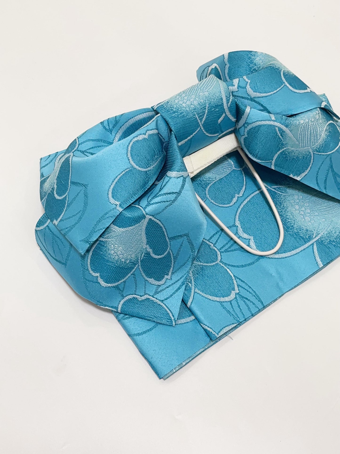 Floral Pre-Tied Obi Belt 3PCS Gift Set, Butterfly Knot Obi in Blue, Objime, & Obita