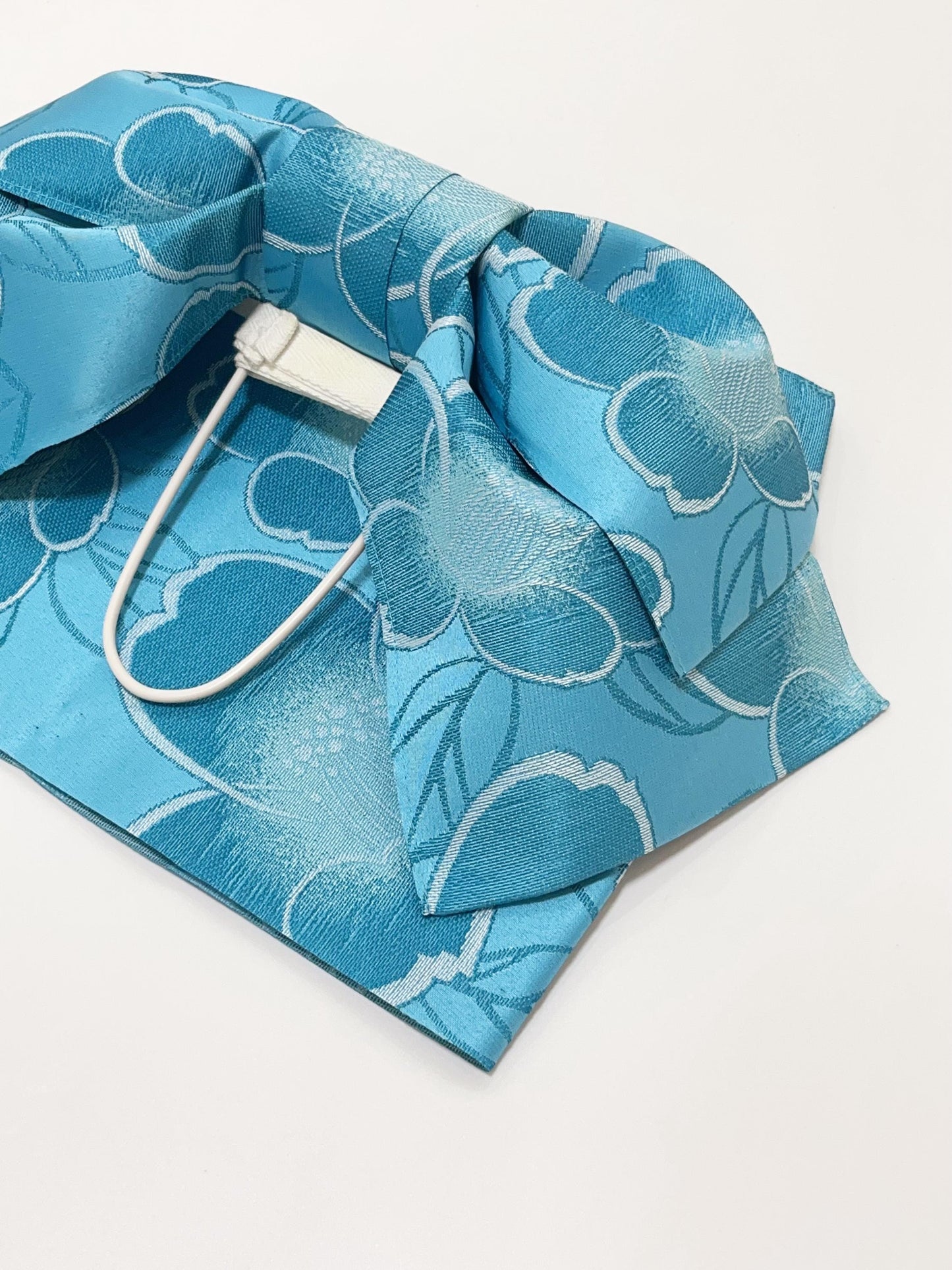 Floral Pre-Tied Obi Belt 3PCS Gift Set, Butterfly Knot Obi in Blue, Objime, & Obita
