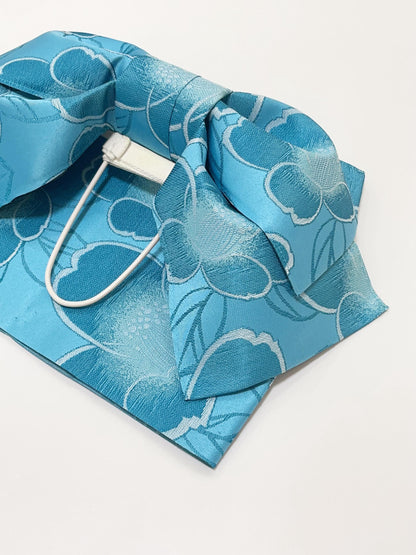 Floral Pre-Tied Obi Belt 3PCS Gift Set, Butterfly Knot Obi in Blue, Objime, & Obita