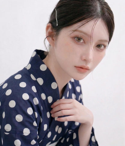 Japanese Podka Dot Yukata Set with Easy Wearing Obi, Obijime & Geta Sandals