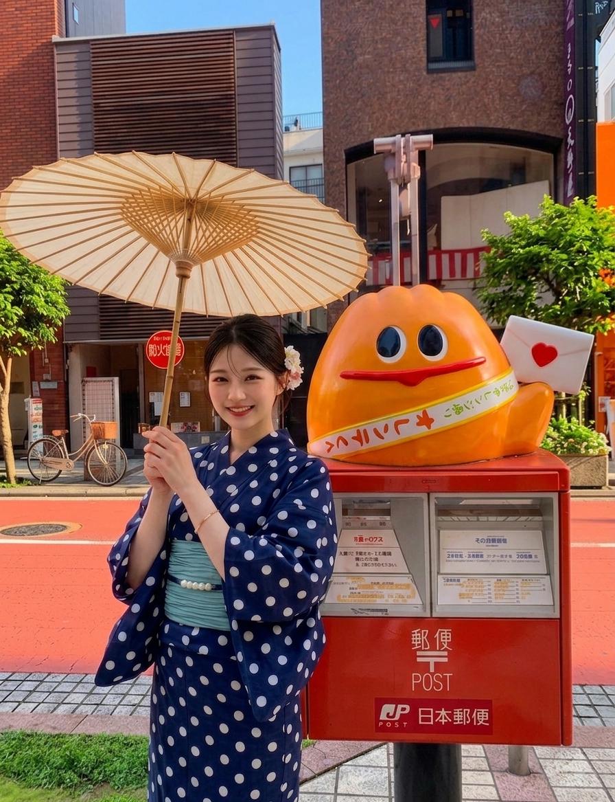 Japanese Podka Dot Yukata Set with Easy Wearing Obi, Obijime & Geta Sandals