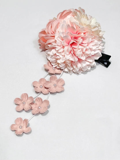 Hakama 3PCS Gift Set, Navy Blue Traditional Hakama Skirt, Koshi Himo, Floral Hair Accessory