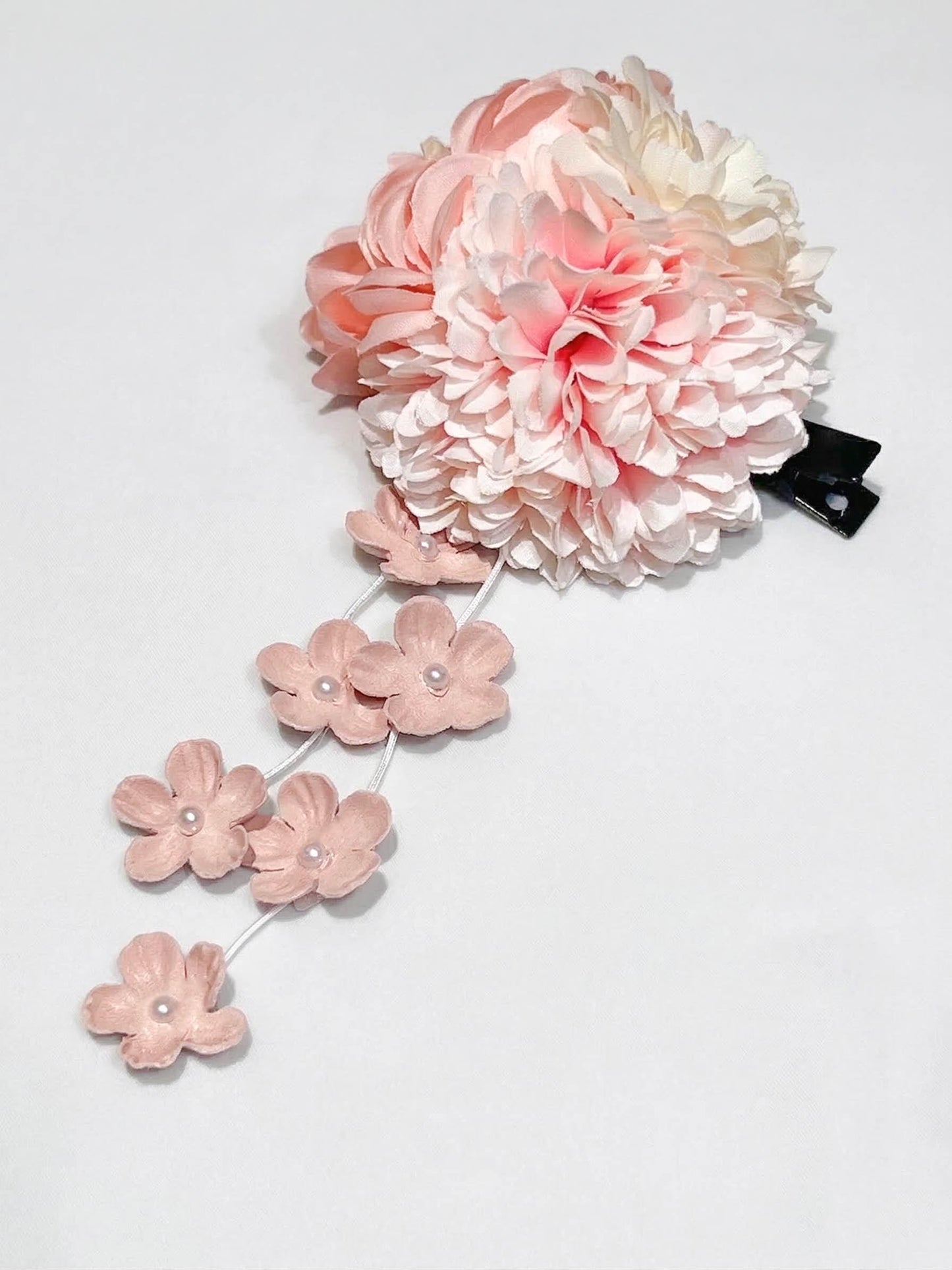 Hakama 3PCS Gift Set, Navy Blue Traditional Hakama Skirt, Koshi Himo, Floral Hair Accessory