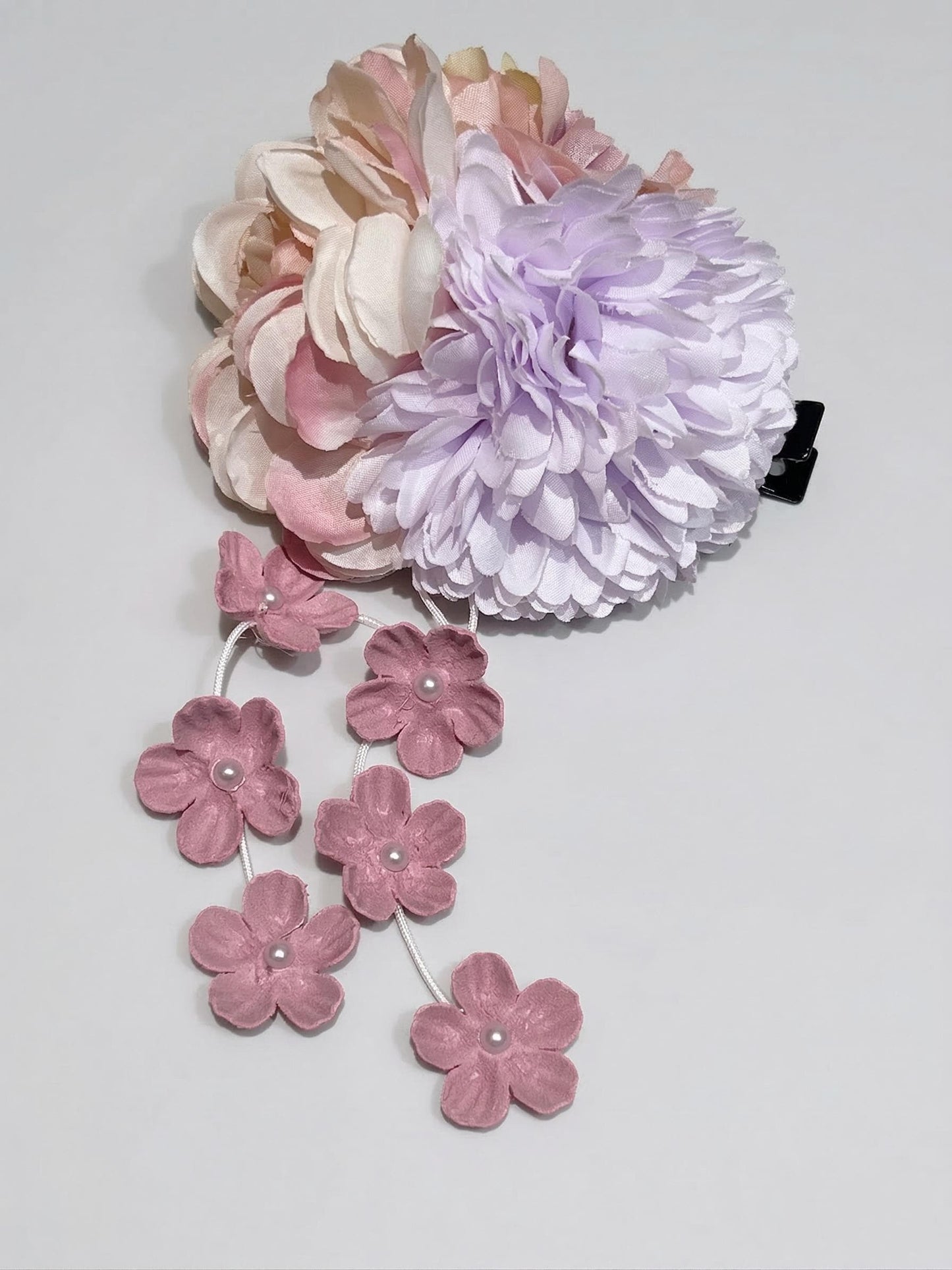 Hakama 3PCS Gift Set, Navy Blue Traditional Hakama Skirt, Koshi Himo, Floral Hair Accessory