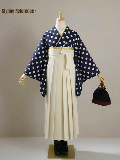Hakama 3PCS Gift Set, Navy Blue Traditional Hakama Skirt, Koshi Himo, Floral Hair Accessory