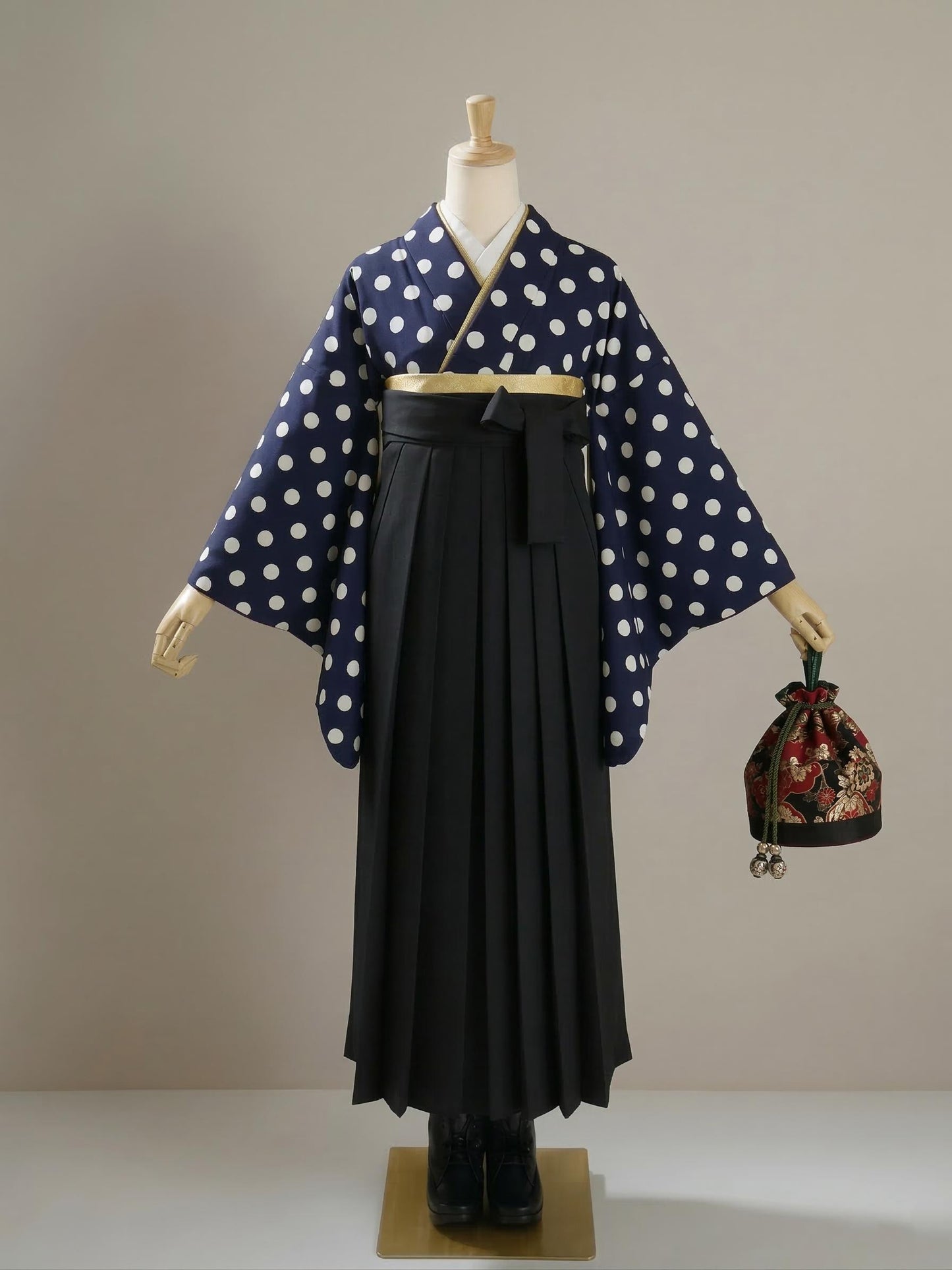 Women Hakama 3PCS Gift Set, Pure Black Traditional Hakama Skirt, Koshi Himo, Floral Hair Accessory
