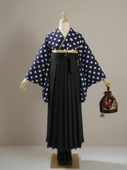 Women Hakama 3PCS Gift Set, Pure Black Traditional Hakama Skirt, Koshi Himo, Floral Hair Accessory