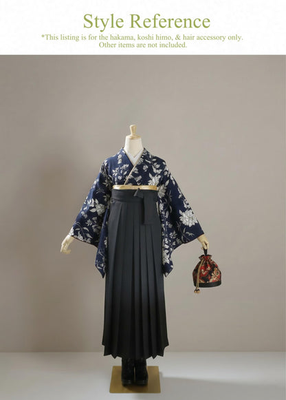 Hakama 3PCS Gift Set, Gradient Color Traditional Hakama Skirt, Koshi Himo, Floral Hair Accessory