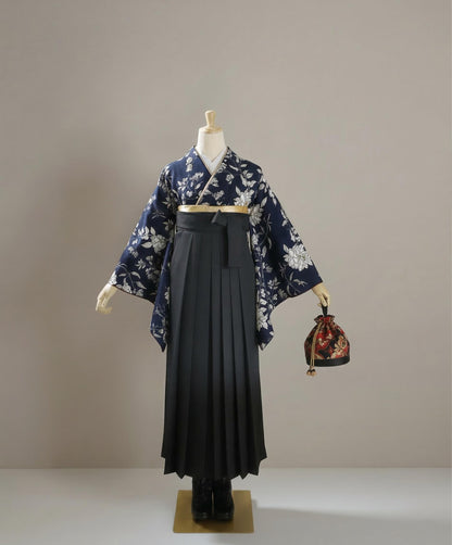 Hakama 3PCS Gift Set, Gradient Color Traditional Hakama Skirt, Koshi Himo, Floral Hair Accessory