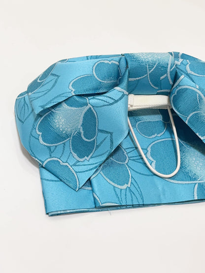 Floral Pre-Tied Obi Belt 3PCS Gift Set, Butterfly Knot Obi in Blue, Objime, & Obita