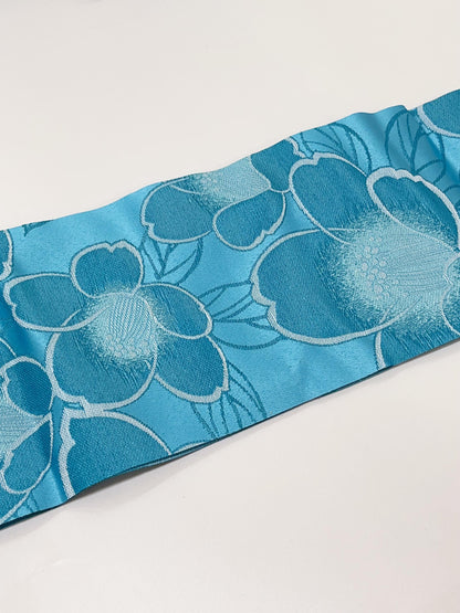 Floral Pre-Tied Obi Belt 3PCS Gift Set, Butterfly Knot Obi in Blue, Objime, & Obita