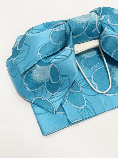 Floral Pre-Tied Obi Belt 3PCS Gift Set, Butterfly Knot Obi in Blue, Objime, & Obita