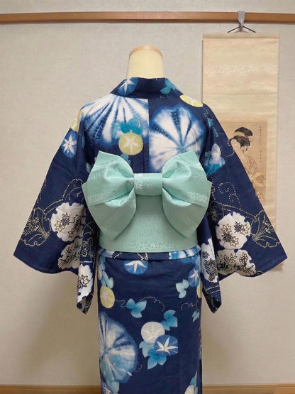 Floral Pre-Tied Obi Belt (Light Green) 3PCS Gift Set, Butterfly Knot Obi, Objime, & Obita