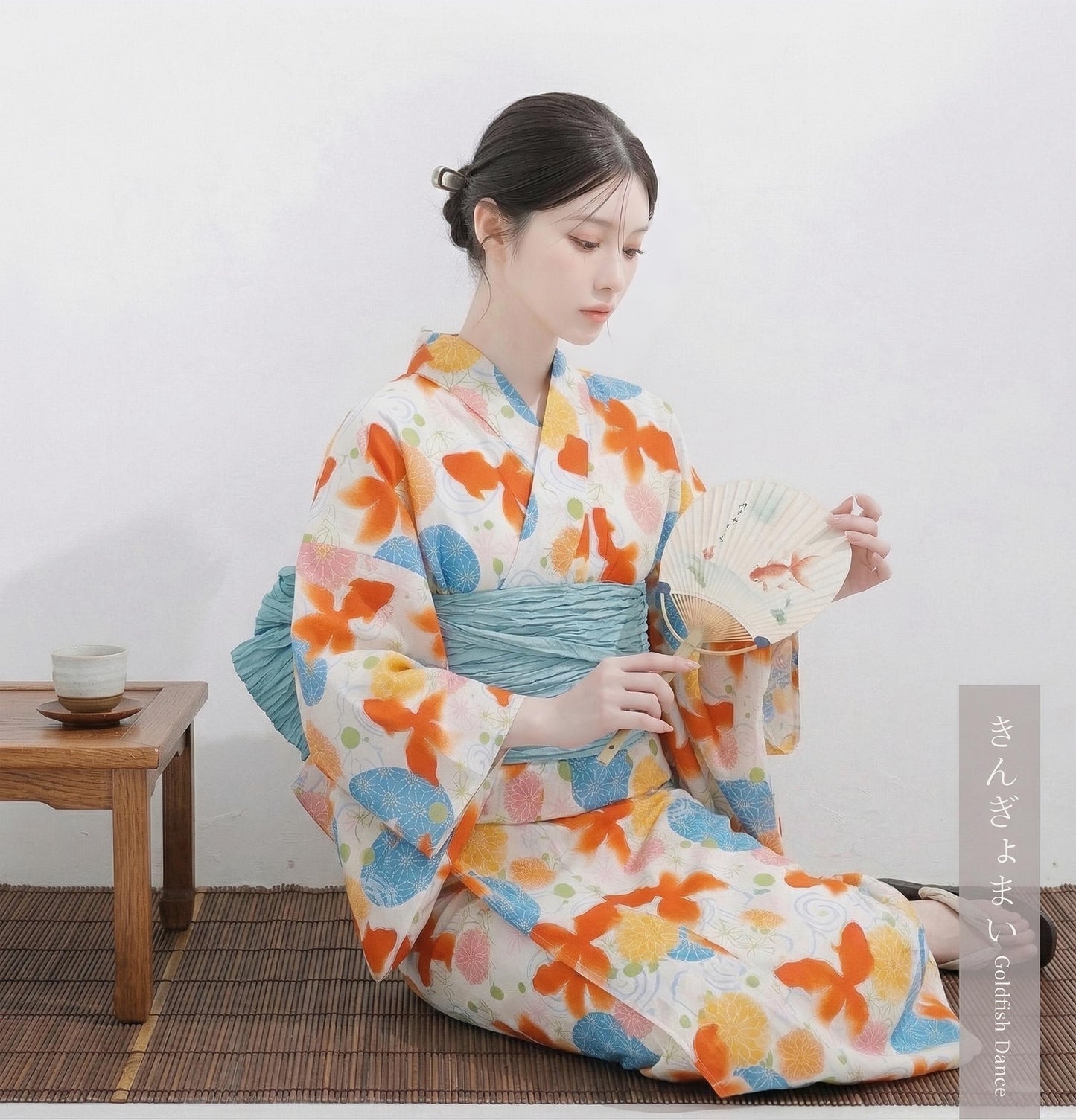 Japanese Goldfish Yukata Set with Heko Obi (Optional), Women Yukata Kimono, Custom Fit Available