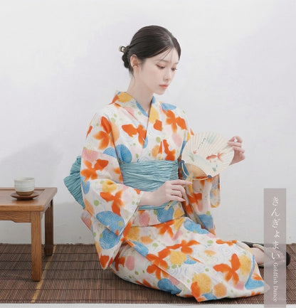 Japanese Goldfish Yukata Set with Heko Obi (Optional), Women Yukata Kimono, Custom Fit Available