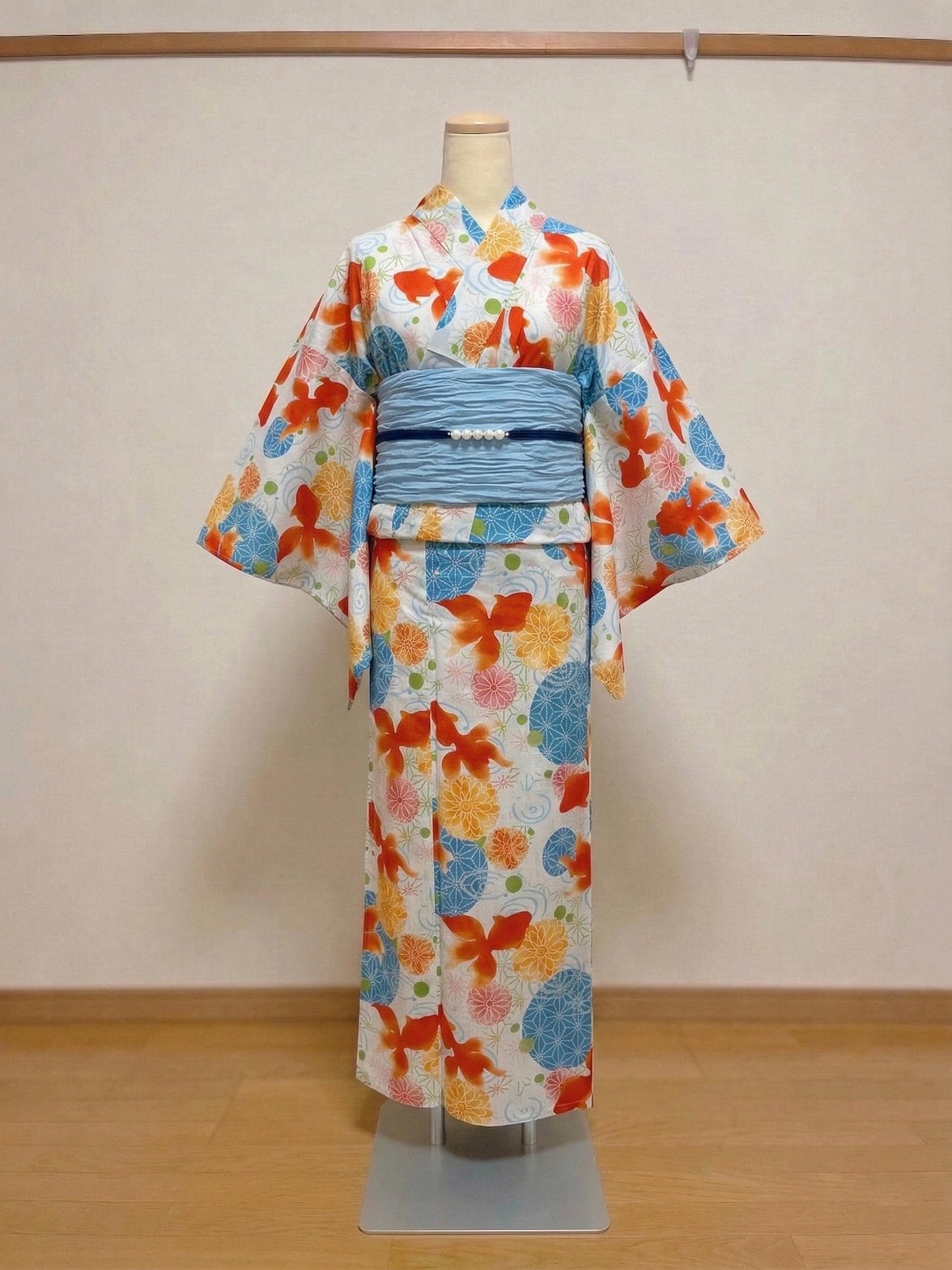 Japanese Goldfish Yukata Set with Heko Obi (Optional), Women Yukata Kimono, Custom Fit Available