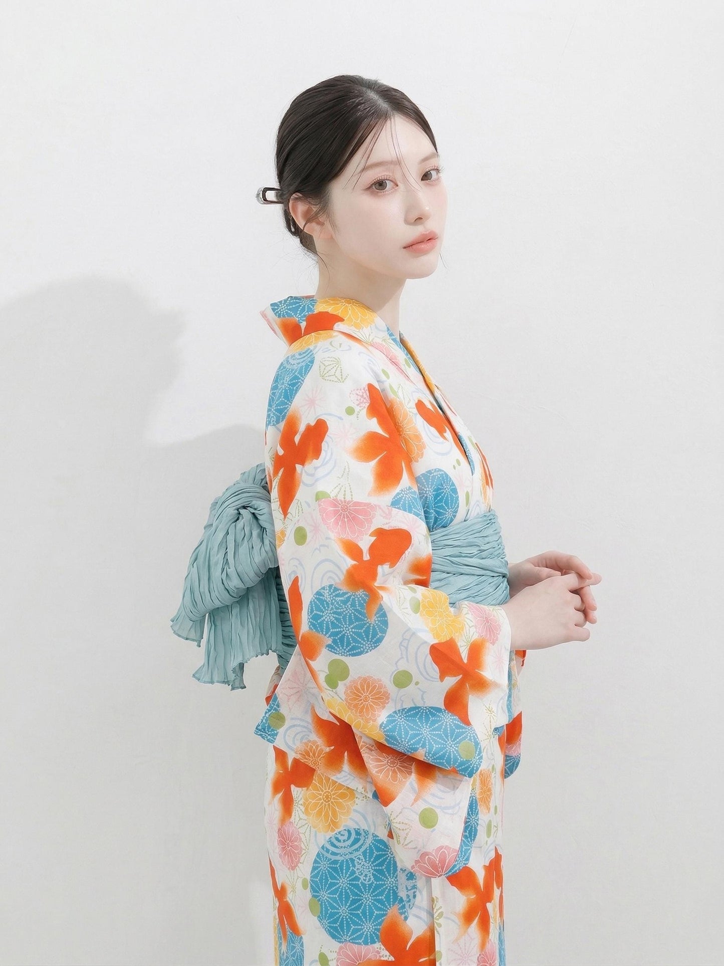 Japanese Goldfish Yukata Set with Heko Obi (Optional), Women Yukata Kimono, Custom Fit Available