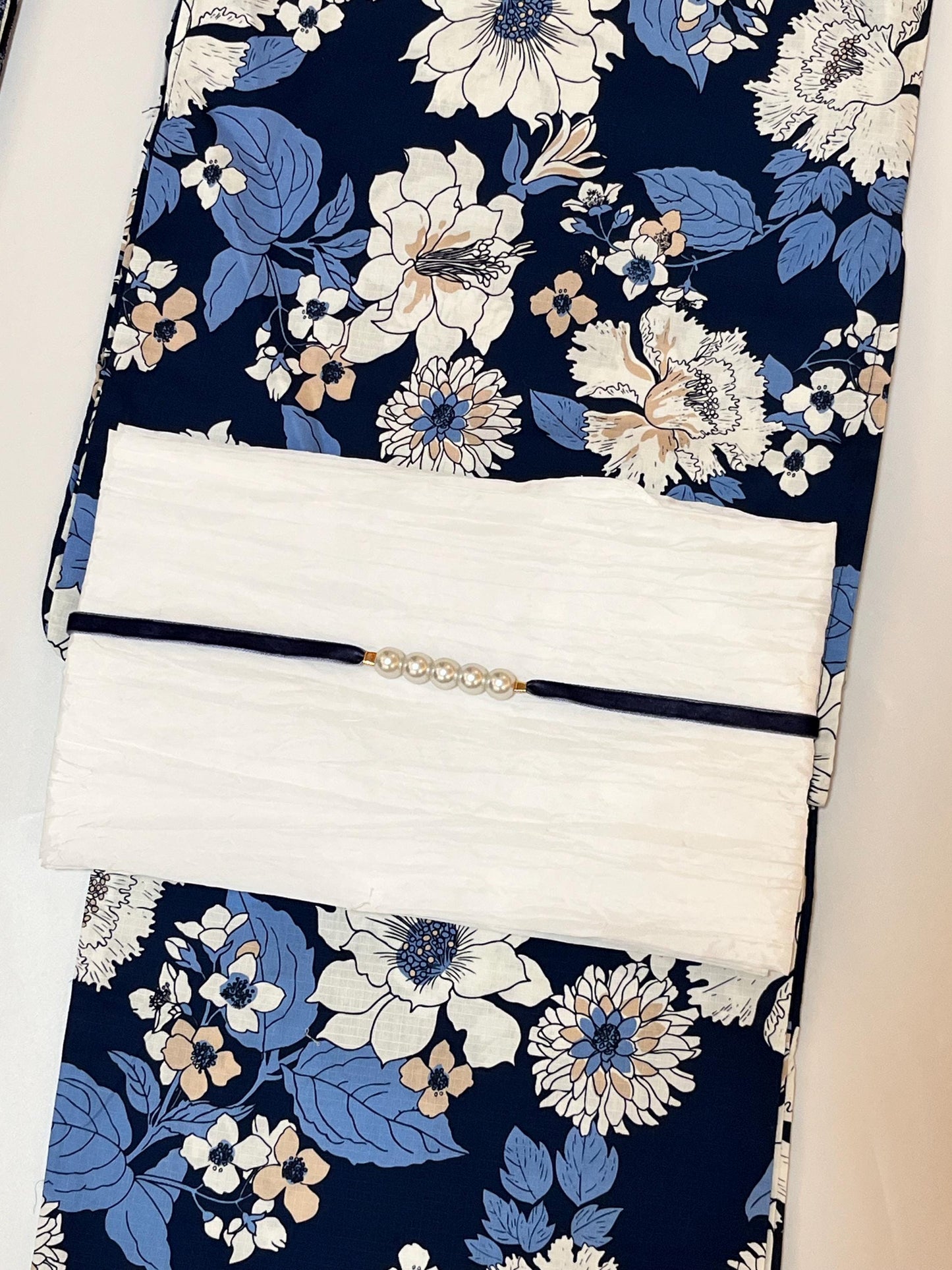 Japanese Floral Yukata Set with Easy Wear Obi Belt & Sandals, Custom Fit Available