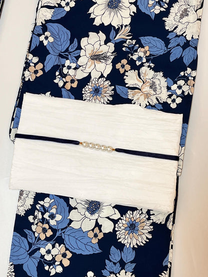 Japanese Floral Yukata Set with Easy Wear Obi Belt & Sandals, Custom Fit Available