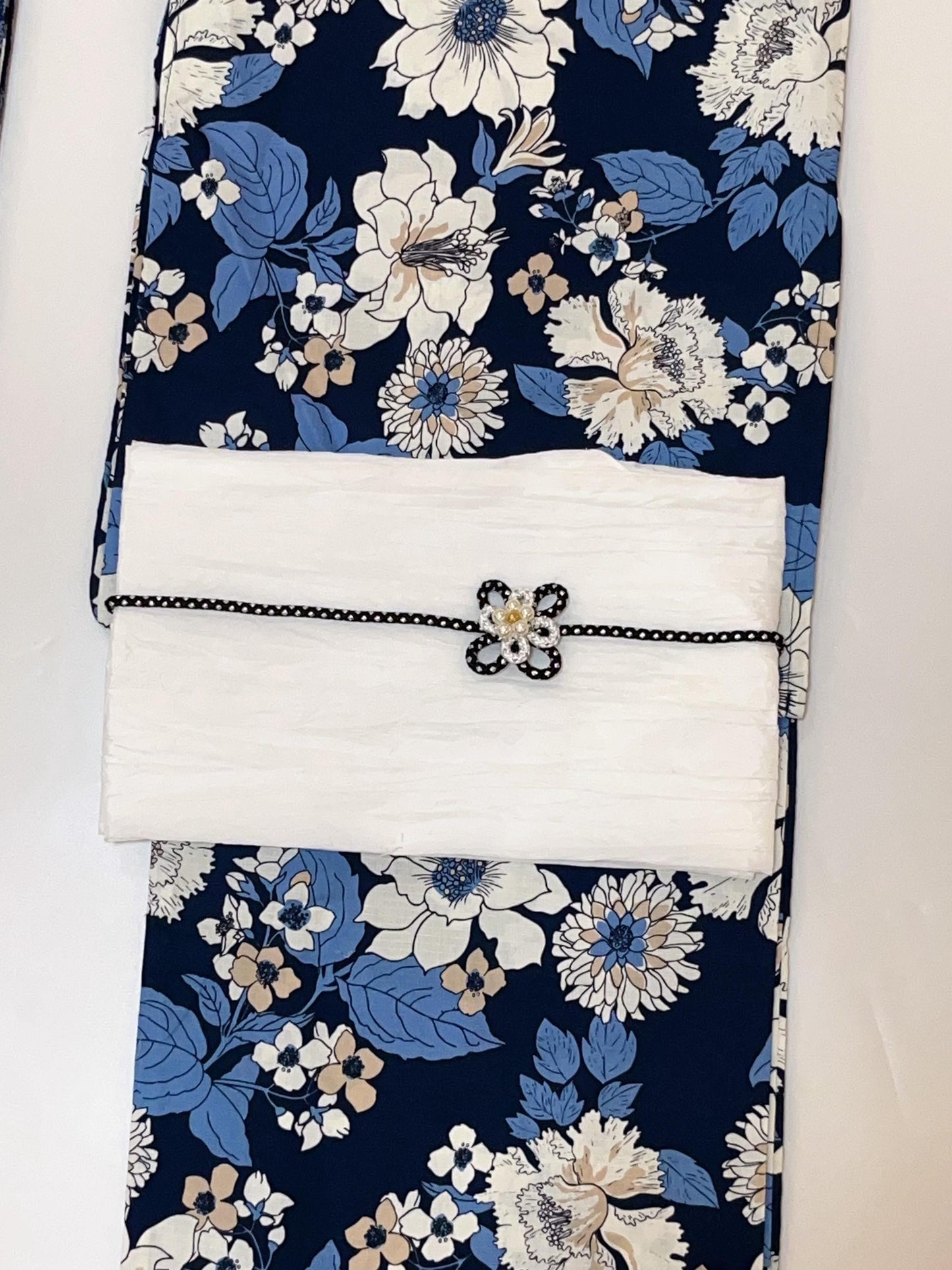 Japanese Floral Yukata Set with Easy Wear Obi Belt & Sandals, Custom Fit Available